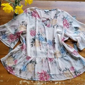 Sheer floral peasant blouse